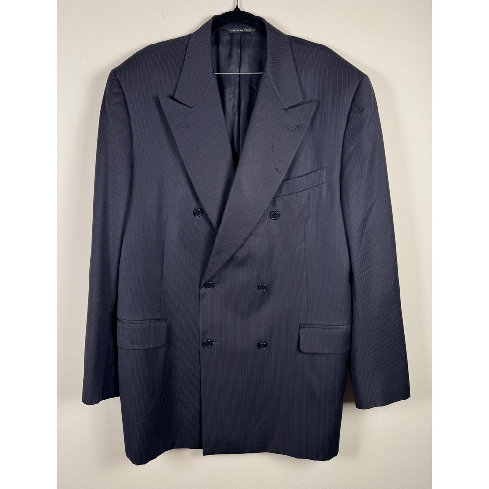 Canali Proposta Navy Blue Pinstripe Double Breasted Blazer Jacket Made in Italy